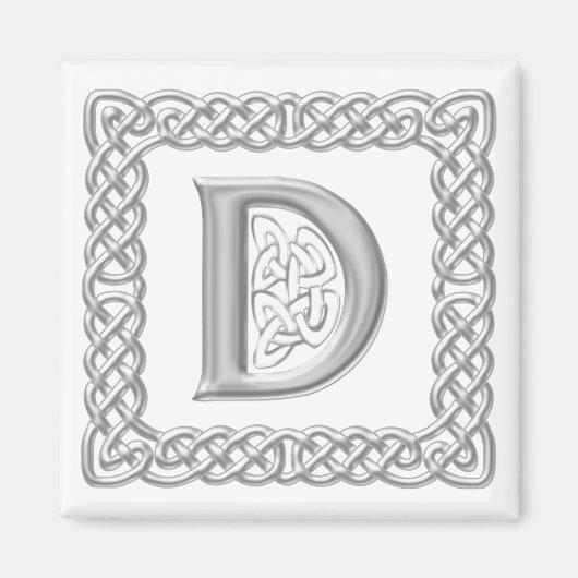 Zilveren Effect Keltische Knoop Monogram Letter D Magneet (Voorkant)