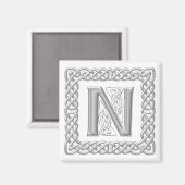 Zilveren Effect Keltische Knoop Monogram Letter N Magneet (Voorkant / Achterkant)