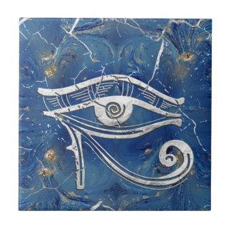 Zilveren Egyptische Oog van Horus op blauwe marmer Tegeltje