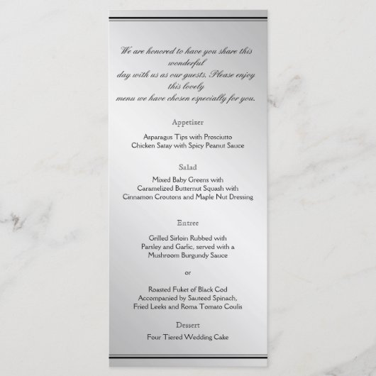 Zilveren Elegantie Bruiloft Menu (Voorkant)