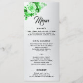 Zilveren Elegantie Groene Rozen Bruiloft Menu (Voorkant)