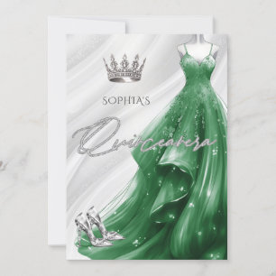 Zilveren Emerald Groene Sparkle Jurk Quinceañera Kaart