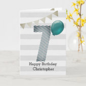 Zilveren en blauwe 7e verjaardag kaart (Gele Bloem)