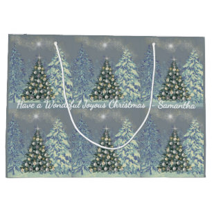 Zilveren en blauwe kerstcadeautas op maat groot cadeauzakje