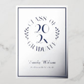 Zilveren en blauwe klasse van 2025 Graduation Part Folie Uitnodiging (Voorkant)