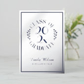 Zilveren en blauwe klasse van 2025 Graduation Part Folie Uitnodiging (Staand Voorkant)