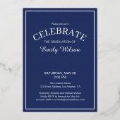 Zilveren en blauwe klasse van 2025 Graduation Part Folie Uitnodiging (Achterkant)