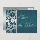 Zilveren en Blauwgroen Damask sparen het Briefkaar Aankondigingskaart (Voorkant / Achterkant)