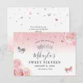 Zilveren en lichtroze rozen Elegant Save The Date (Voorkant / Achterkant)