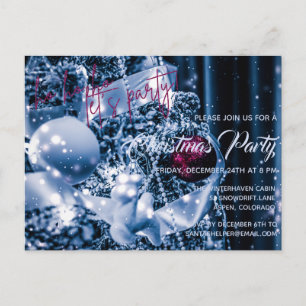 Zilveren en Magenta Glitter Bal Kerstfeest Borrel Uitnodiging Briefkaart