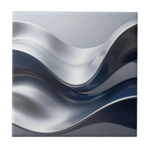 Zilveren En Marine Vloeibare Golven Abstract Moder Tegeltje