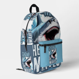 Zilveren en Navy Shark Graffiti Streetwear Aesthet Bedrukte Rugzak