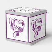 Zilveren en Paarse Bloemen Scroll Bruiloft Favor B Bedankdoosjes (Achterkant)