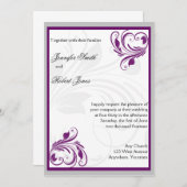 Zilveren en Paarse Bloemenhart Bruiloft Uitnodigin Kaart (Voorkant / Achterkant)