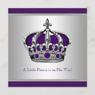 Zilveren en Paarse Crown Little Prince Baby shower Kaart