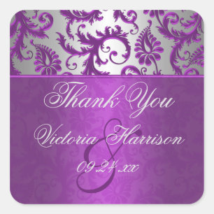 Zilveren en Paarse Damask II Vierkante Sticker