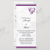 Zilveren en Paarse Floral Heart Trouwprogramma Programma (Voorkant / Achterkant)