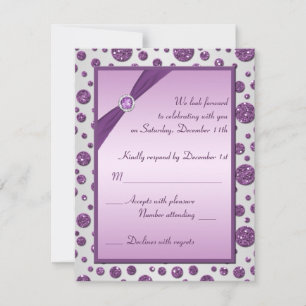 Zilveren en Paarse Glitter Polka Dots Reply Kaart