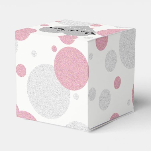 Zilveren en Roze Polka Dot Douche Bruiloft Bedankdoosjes (Achterkant)