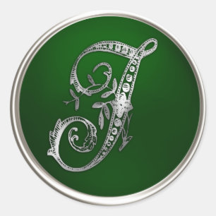 Zilveren en smaragdgroene monogram J enveloppezege Ronde Sticker