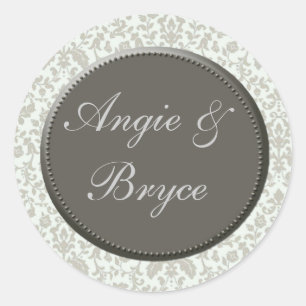 Zilveren en witte damast bruiloft stickers