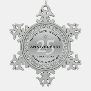 Zilveren en witte diamanten 25e Jubileum Tin Sneeuwvlok Ornament
