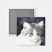 Zilveren en witte kittenmagneet magneet (Voorkant / Achterkant)