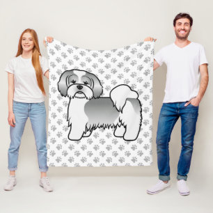 Zilveren en witte Lhasa Apso Schattige Cartoon Hon Fleece Deken
