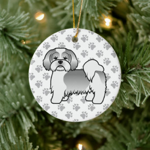 Zilveren en witte Lhasa Apso Schattige Cartoon Hon Keramisch Ornament