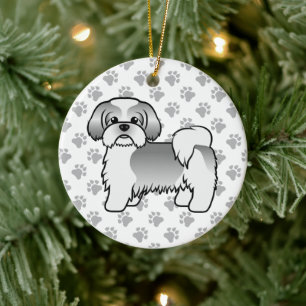 Zilveren en witte Shih Tzu Cute Cartoon Hond Keramisch Ornament