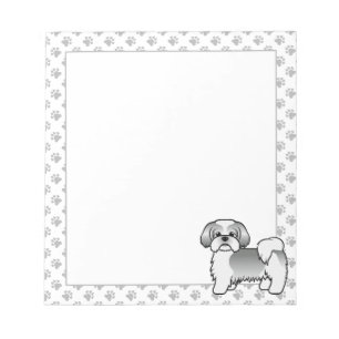 Zilveren en witte Shih Tzu Cute Cartoon Hond Notitieblok