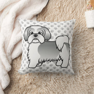 Zilveren en witte Shih Tzu Cute Cartoon-hond & Poo Kussen