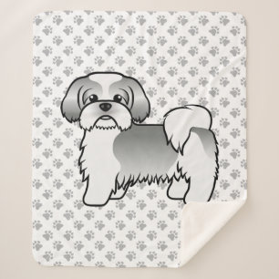 Zilveren en witte Shih Tzu Cute Cartoon Hond Sherpa Deken
