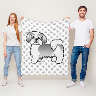 Zilveren en witte Shih Tzu Schattige Cartoon Hond Fleece Deken