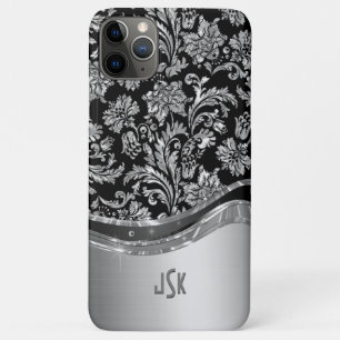Zilveren en zwarte bloemdamast iPhone 11 pro max hoesje