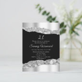 Zilveren en zwarte glam tranen verjaardagsfeestje briefkaart (Staand voorkant)