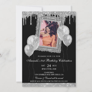 Zilveren en Zwarte Glitter Drip Fotolijst Kaart