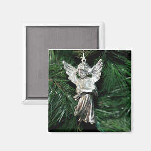 Zilveren engel ornament magneet