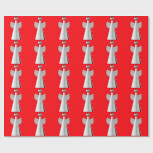 Zilveren engel rood inpakpapier