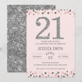 Zilveren faux Zilveren 21e verjaardag Uitnodiging (Voorkant / Achterkant)
