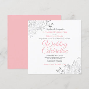 Zilveren filigraan Elegant Roze Grijs Vierkante Br Kaart