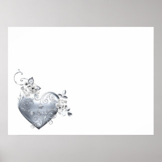Zilveren Filigree Hart & Witte Rozen Poster
