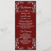  zilveren flessenpatroon rode legante bruiloft programma (Voorkant)