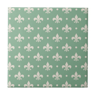 Zilveren Fleur De Lis-patroon op groene achtergron Tegeltje