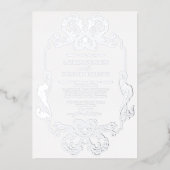zilveren Floral Line Art Monogram Weddenschap Folie Uitnodiging (Voorkant)