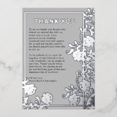 Zilveren Foliage op Grijze Bruiloft Dank u Kaart (Voorkant)