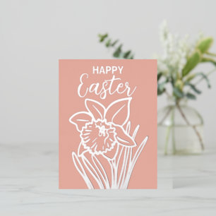 Zilveren folie Daffodil Bloemen Gelukkig Pasen Feestdagen Briefkaart