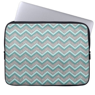 Zilveren Folie en Blauwgroen Zigzag Laptop Sleeve