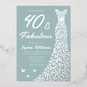 Zilveren Folie Jurk 40 & Fabulous 40th Verjaardag Uitnodiging