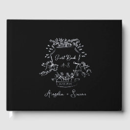 Zilveren Folie Monogram Zwart Trouwen Gastboek Gastenboek